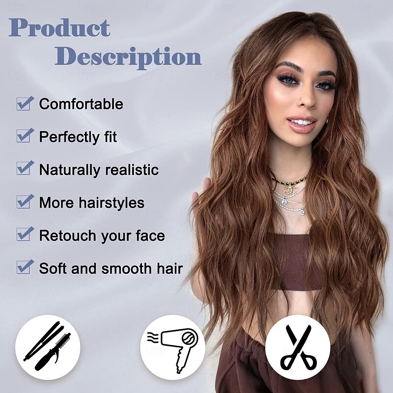 Long Wavy Wig for Women Middle Part Curly Wavy Wig Natural Looking Synthetic Heat Resistant Fiber Wig for Daily Party Use2