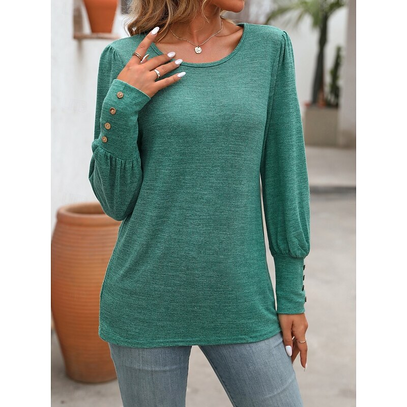Women's T Shirt Plain Basic Casual Long Sleeve Crew Neck Regular Tops Daily Weekend Black Green Khaki Summer Spring2