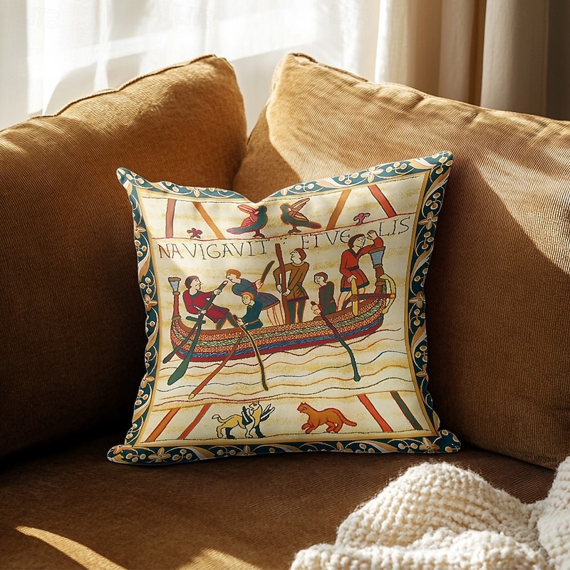 Bayeux Medieval Double Side Pillow Cover 4PC Soft Decorative Square Cushion Case Pillowcase for Bedroom Livingroom Sofa Couch Chair