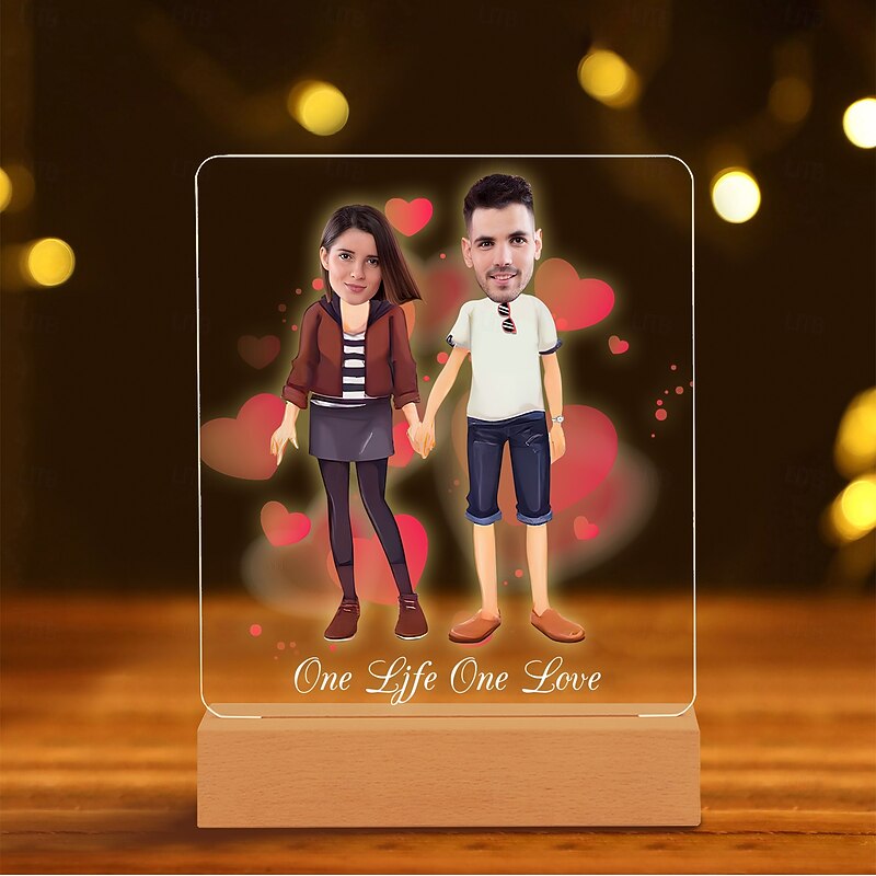 Personalized Acrylic Night Light - Customized Couple Holding Hands Design with Big Head Photos Perfect Gift for Lovers Wedding Anniversary 1pc4