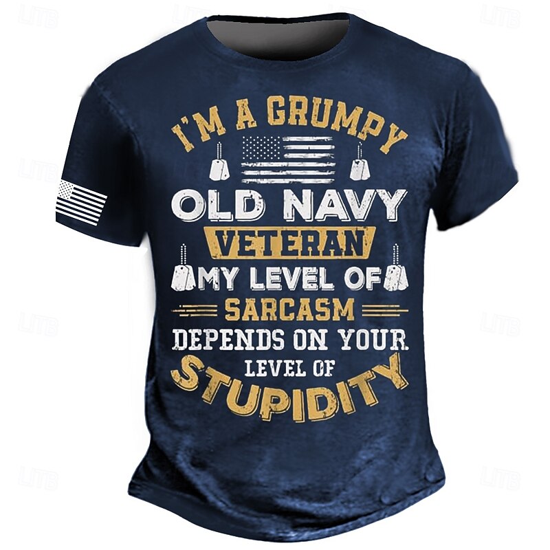 Men's Graphic T-Shirt: Grumpy Old Navy Veteran Sarcastic Quote - My Sarcasm Depends on Your Stupidity