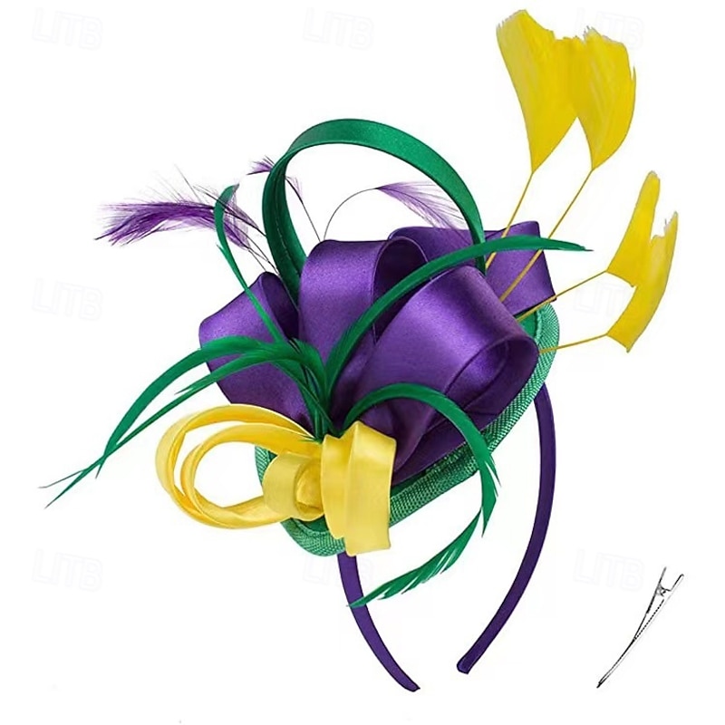 Fascinators for Women Tea Party Hat Headband Derby Wedding Church Bridal Cocktail Feathers Hair Clip For Mardi Gras