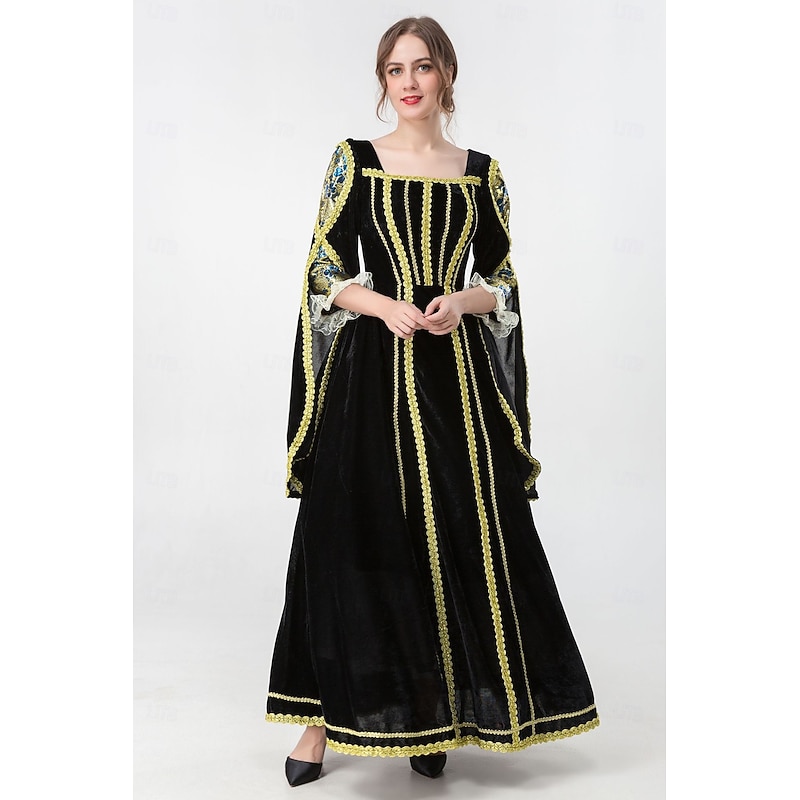 Medieval Renaissance Vintage Dress Maxi Dress Bell Sleeve Queen Viking Solid Color Square Neck Fancy Dress Women's Royal Halloween Carnival Masquerade Prom Festival Adults' Dress Spring Fall3