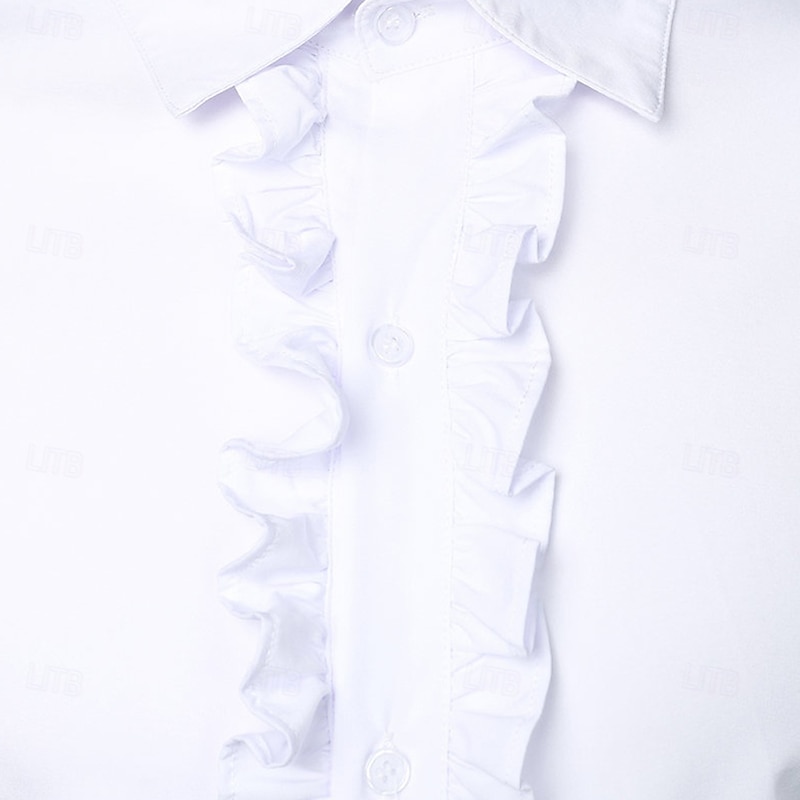 Men's Shirt Dress Shirt Plain Wedding Street Black White Pink Long Sleeve Turndown Summer Spring Clothing Apparel Lettuce Trim3