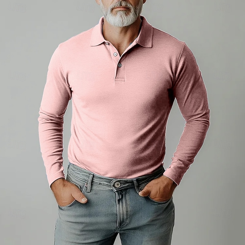 Men's Golf Shirt Golf Polos Shirts Work Casual Lapel Long Sleeve Basic Modern Plain Buttons Spring &  Fall Regular Fit Black White Pink Red Khaki Gray Golf Shirt