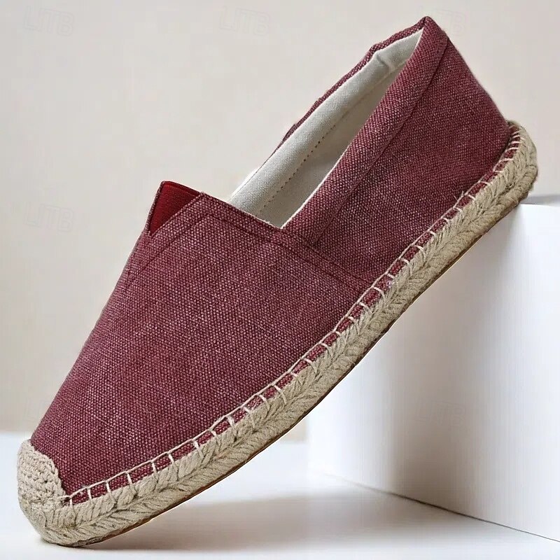 Men's Red Canvas Espadrille Slip-On Shoes with Jute Rope Sole – Comfortable Summer Footwear2
