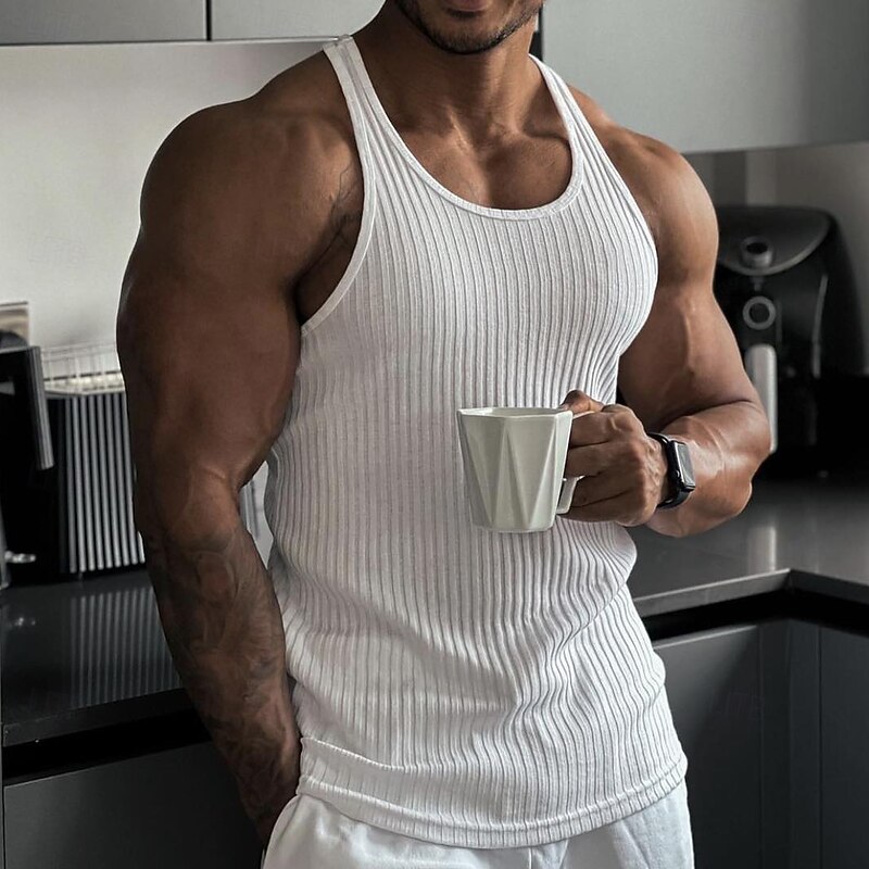 Men's Tank Top Vest Top Undershirt Sleeveless Shirt Sleeveless Crew Neck Summer Plain Pit Strip Fashion Designer Muscle Outdoor Going out Gym White Top Tee for Men