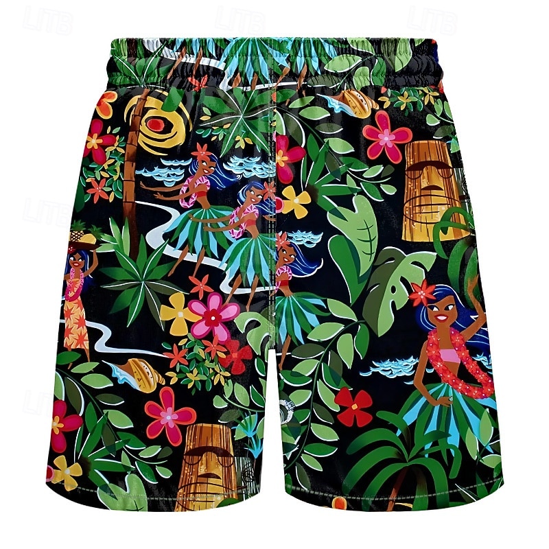 Men's Plants Tropical Flowers Swim Trunks Swim Shorts Board Shorts Mid Waist Streetwear Hawaiian Casual Daily Holiday Pocket Drawstring Elastic Waist Designer Clothing Apparel3
