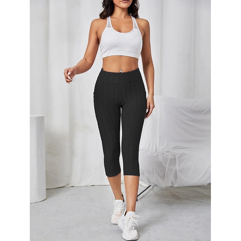 Women's Yoga Pants Yoga Leggings Pocket Basic Butt Lift Tummy Control High Waist Pilates Gym Workout Workout Tights Capri Leggings Fashion Black Pink Red Fall Winter Sports Activewear Stretchy Slim4