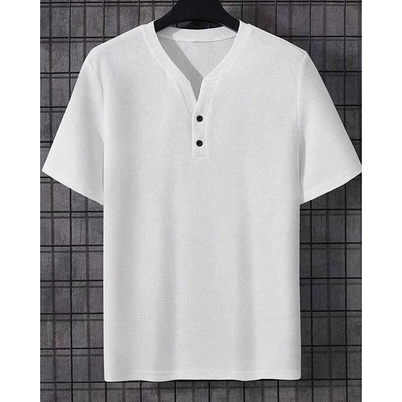 Men's Button T Shirt T Shirt Henley Shirt Tee Short Sleeve Henley Spring & Summer Plain Fashion Designer Basic Buttons Vacation Street Going out Black White Red Top Tee for Men3