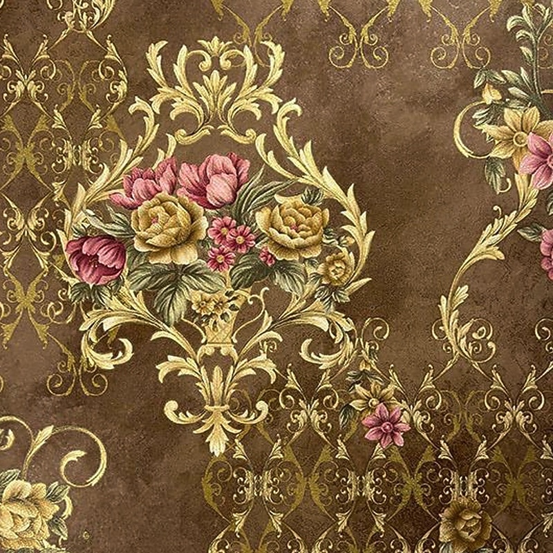 1 Roll 3D European Damask Non Self-adhesive Wallpaper Embossed Bedroom Headboard Living Room Background Wall Decoration Waterproof Wallpaper 950x53cm/374x20.87inch