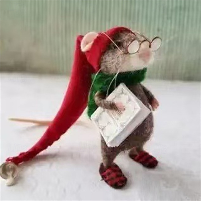 5pcs/Set Christmas Needle Felted Mouse Cute Needle Felted Culture Mouse Kit Handmade Needle Felt Mice for Winter Christmas Wool Felt3