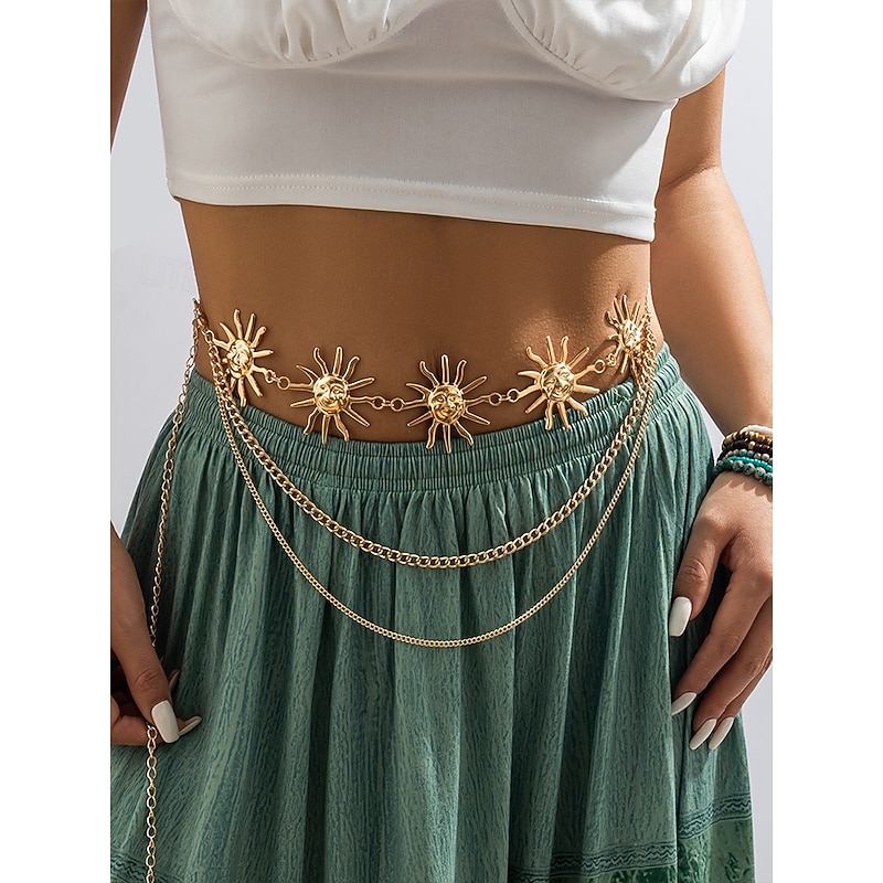 Women's Boho Gold Sun Chain Body Belt with Multiple Chains | Perfect for Festivals and Beachwear