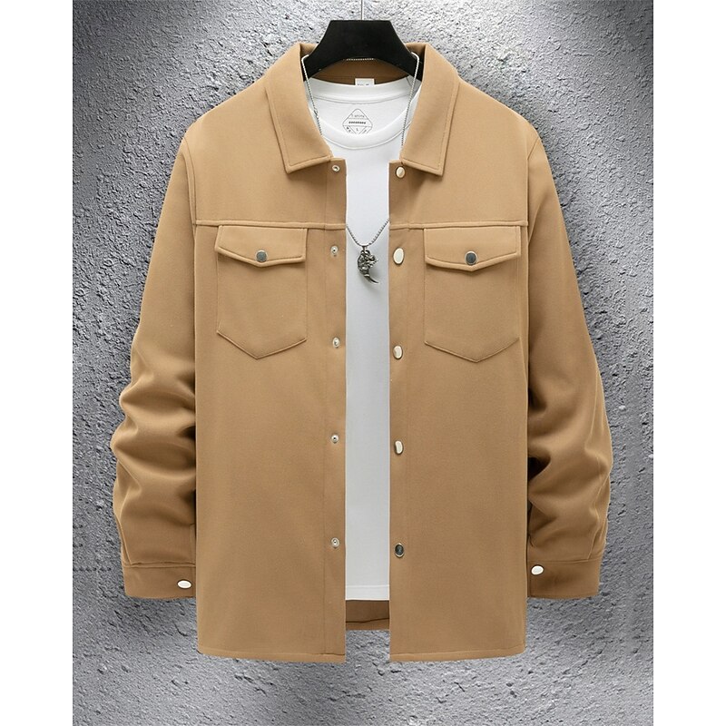 Men's Shirt Jacket Overshirts Transition Jacket Daily Lightweight Pocket Spring Plain Classic Lapel Regular Black Yellow Navy Blue Green Jacket3