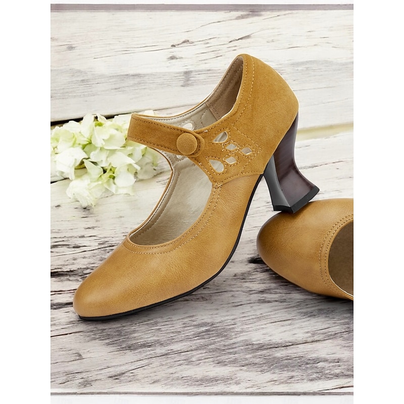 Women's 1930s Vintage Style Mary Jane Pumps with Cutout Design and Mid-Heel, Comfortable Dress Shoes for Office and Formal Events4