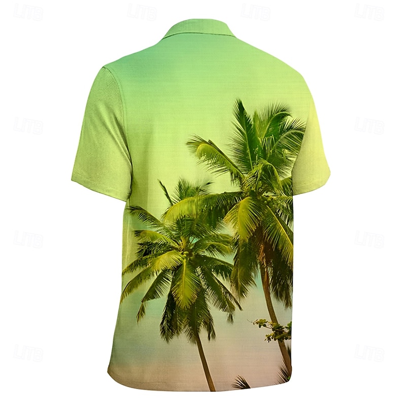 Men's Palm Tree Summer Hawaiian Shirt Aloha Shirt Short Sleeve Hawaiian Resort Vacation Causal Casual Summer Spring Turndown Button Up Green2