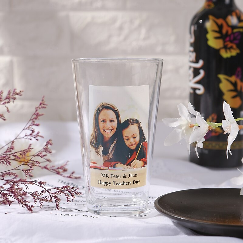 Personalized Glass Cup Custom Best Gift for Mom – Custom Wedding Gift for Couple, Photo and Text Design, Everyday Use Gift for Family and Friends, Wedding and Christmas Gift4