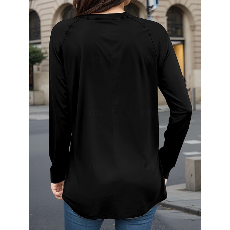 Women's T shirt Long Sleeve Cat Letter Casual Long Sleeve Crew Neck Long Tops Daily Print Black Fall Winter Prefall2