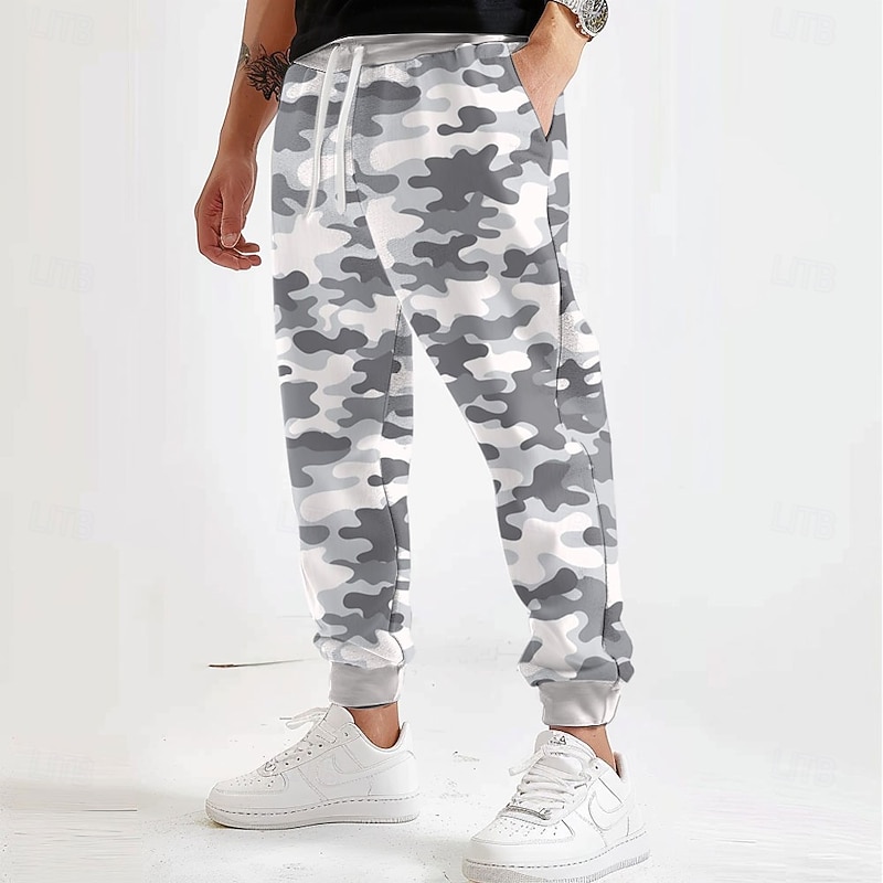 Men's Camouflage Sweatpants Joggers Trousers Mid Waist Drawstring Elastic Waist Active Vintage Casual Outdoor Street Dailywear Pocket Spring Fall 3D Print Gray