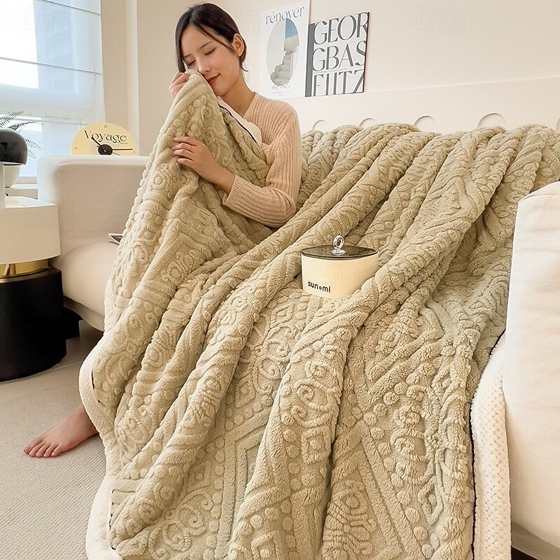 Sherpa Blanket Fleece-Layerd Thick Warm Blanket for Winter Bed Super Soft Fuzzy Flannel Wool Like Reversible Velvet Plush Twin Queen King Weighted Blanket4
