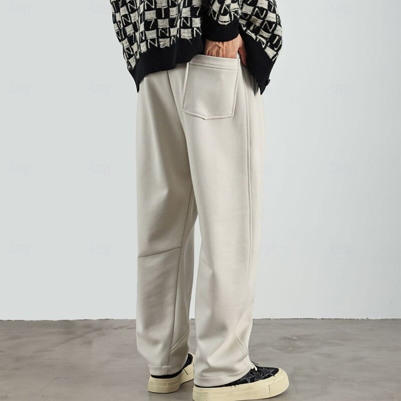 Men's Wide Leg Sweatpants Active Pants Elastic Waist Woven Solid Color Geometric Full Length Outdoor Casual Daily Sports Fashion Navy Blue Beige Micro-elastic4