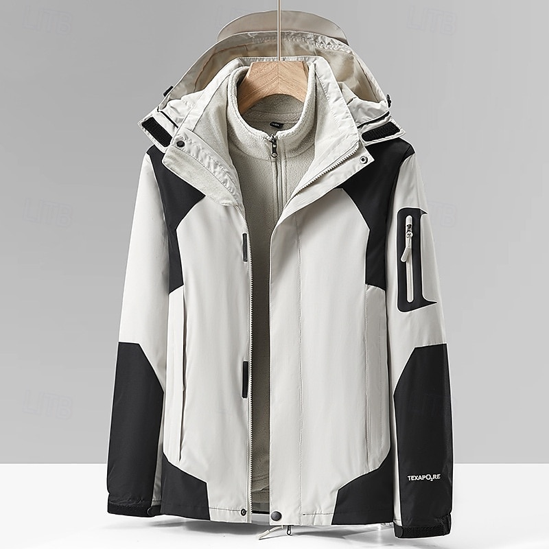 Men's Softshell Jacket Hiking Jacket Winter Outdoor Color Block Thermal Warm Windproof Water Resistant 3-in-1 Jacket Windbreaker Jacket Traveling Black Ivory Army Green Red Blue