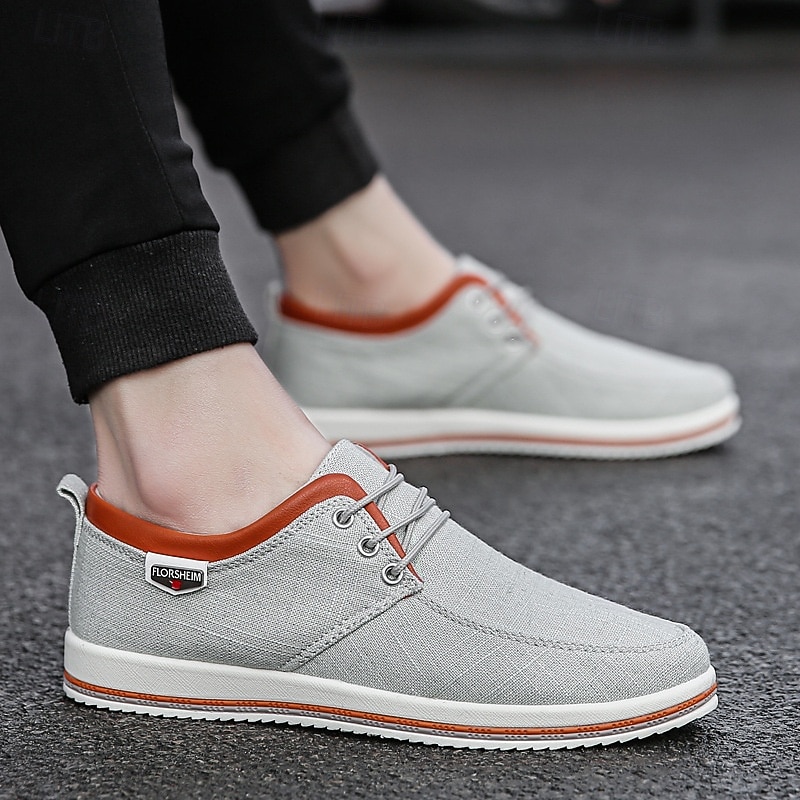 Men's Light Gray Canvas Lace-Up Casual Shoes with Contrast Trim – Stylish Lightweight Footwear for Travel, Work, and Daily Wear4