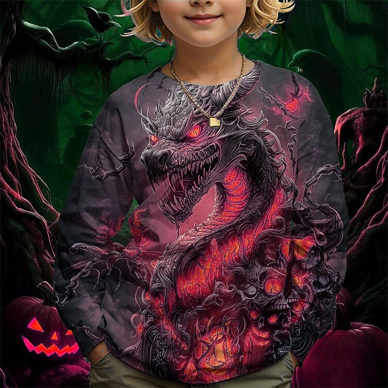Boys' 3D Graphic Dragon T shirt Tee Long Sleeve Spring Fall Fashion Basic Kids 4-12 Years Crew Neck Outdoor Casual Daily Regular Fit2