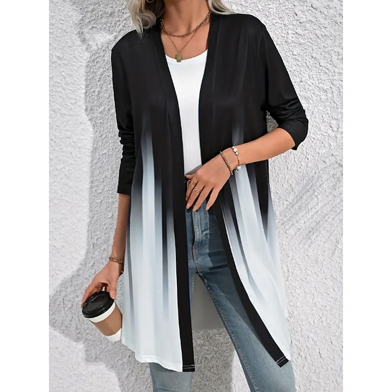 Women's Shacket Breathable Comfortable Patchwork Fashion Color Gradient Outdoor Street Long Crewneck Regular Fit Long Sleeve Outerwear Black Purple Green Spring Fall2