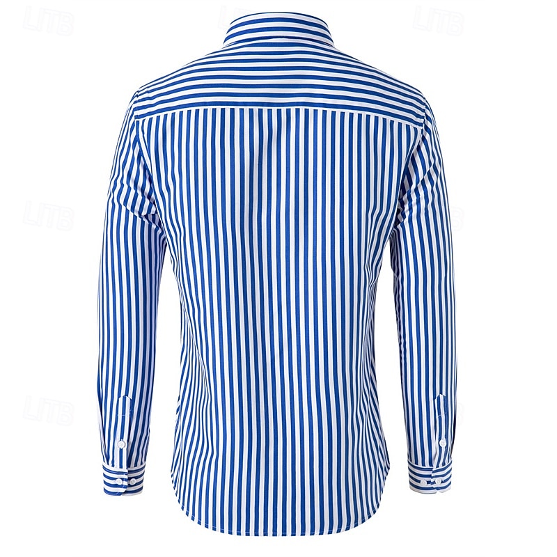 Men's Shirt Dress Shirt Button Up Shirt Stripes Wedding Party Black White Red Navy Blue Long Sleeve Button Down Collar Spring &  Fall Clothing Apparel Button-Down2