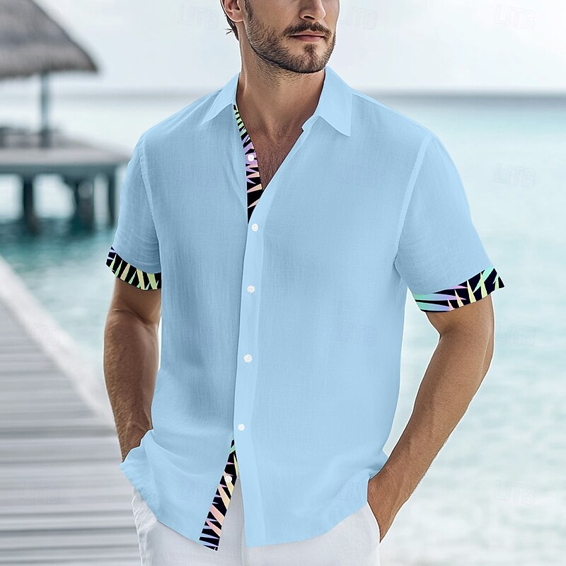 Men's Palm Leaf Casual Shirt Summer Hawaiian Shirt Aloha Shirt Short Sleeve Hawaiian Resort Vacation Causal Casual Summer Spring Turndown Button Up White Yellow Pink Blue