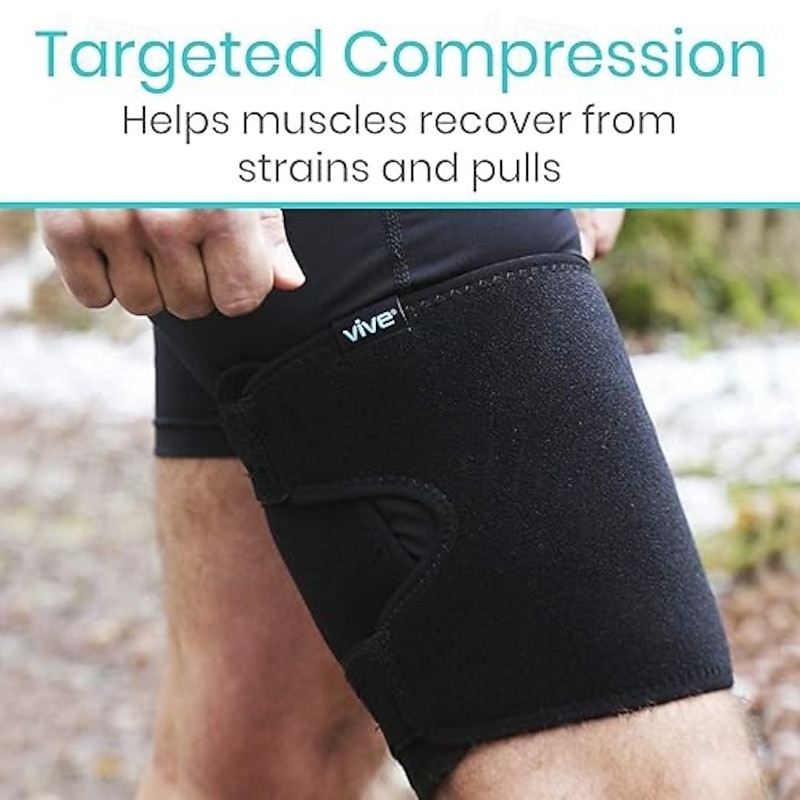 Thigh Brace - Hamstring Quad Wrap - Adjustable Compression Sleeve Support for Pulled Groin Muscle, Sprains, Quadricep, Tendinitis, Workouts, Sciatica Pain and Sports Recovery - Men, Women2