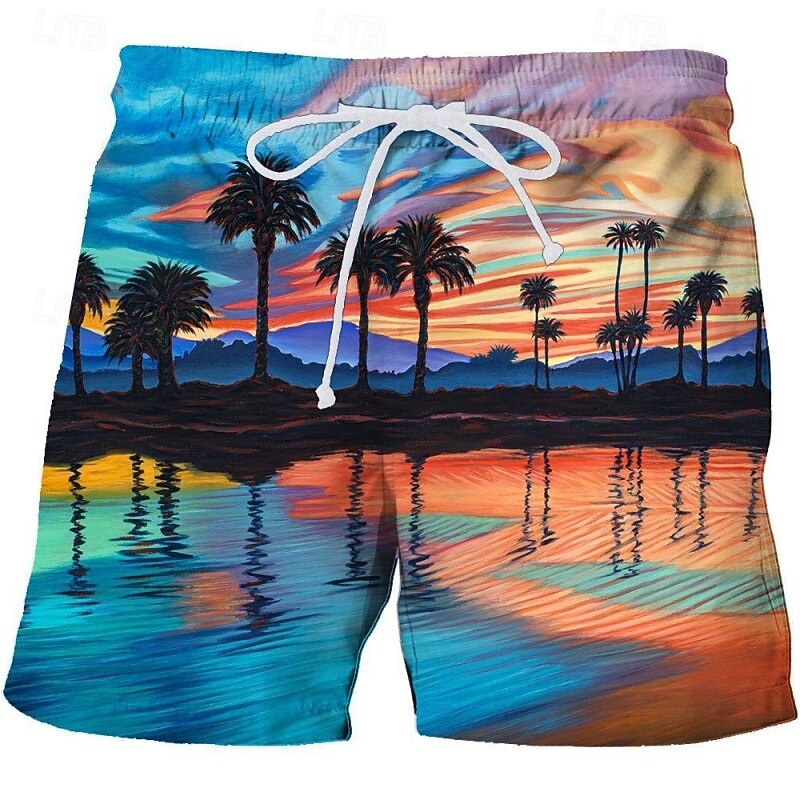 Men's Swim Trunks Swim Shorts Quick Dry Board Shorts Bathing Suit Drawstring with Pockets Swimming Surfing Beach Water Sports Gradient Stripes Summer Spring2