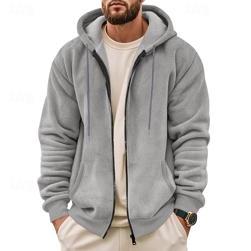 Men's Waffle Hoodies Zip Up Hoodie Hoodie Fleece Hoodie Black Army Green Navy Blue Khaki Gray Hooded Plain Pocket Sports & Outdoor Daily Holiday Streetwear Basic Casual Fall & Winter Clothing Apparel2