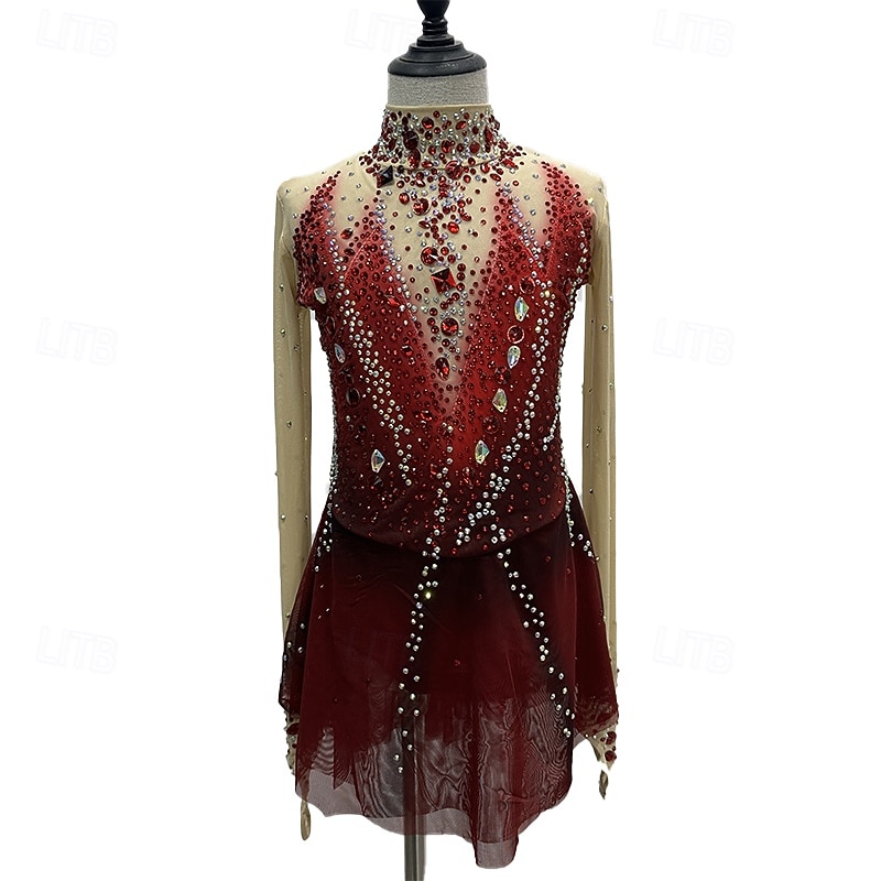 Figure Skating Costumes Figure Skating Performance Costumes Grading Costumes Competition Costumes Children's Adult Women's Figure Skating Costumes Adult And Children's Customized Spandex Mesh