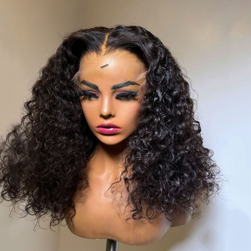 Human Hair 5x5 Closure 13x4 Lace Front Wig Free Part Brazilian Hair Curly Water Wave Black Wig 130% 150% Density Glueless Pre-Plucked For Women Long Human Hair Lace Wig4