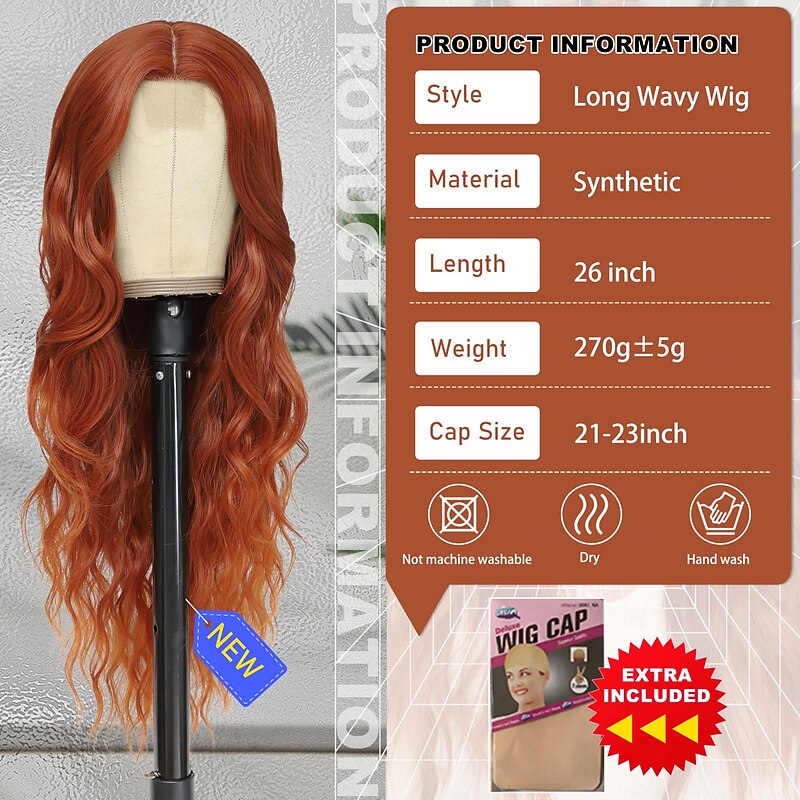 Cosplay Long Copper Wig 26 Inch Middle Part Synthetic Wig Realistic Gifts Party Wigs for Women Daily Use Colorful Wigs2