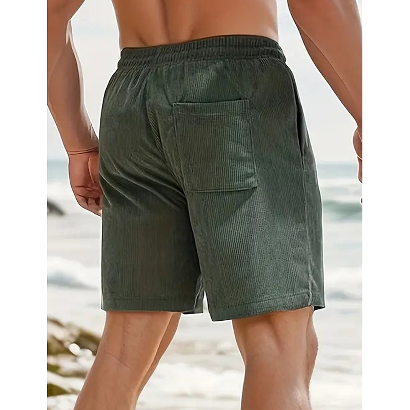 Men's Shorts Casual Shorts Corduroy Shorts Pocket Drawstring Elastic Waist Plain Comfort Soft Full Length Outdoor Party Daily Vacation Fashion Black Army Green2
