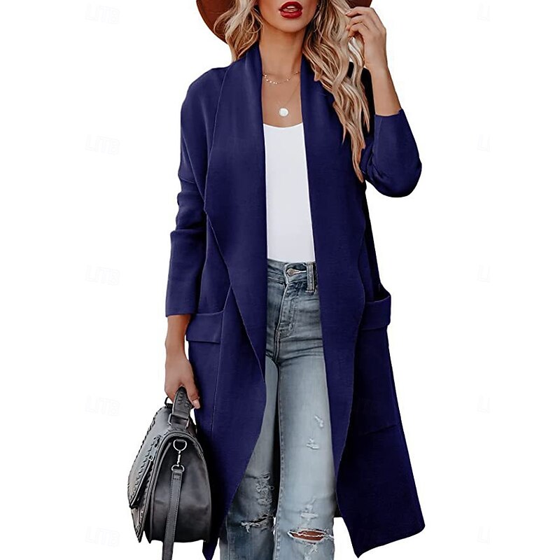 Women's Dressy Dusters Dressy Jackets Casual Jacket Outdoor Dailywear Fall Winter Regular Coat Regular Fit Windproof Warm Comfortable Breathable Fashion Jacket Long Sleeve Solid Color Pocket Blue3