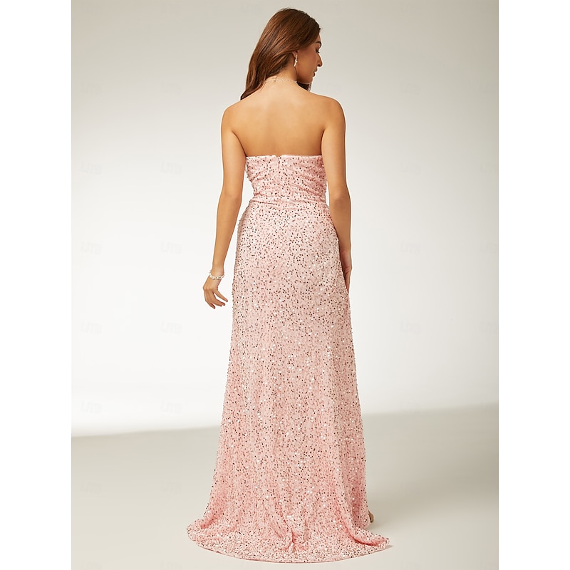 Beach Wedding Sheath Sequin Prom Dresses Elegant Dress Formal Prom Floor Length Sleeveless Strapless Masquerade Dress2