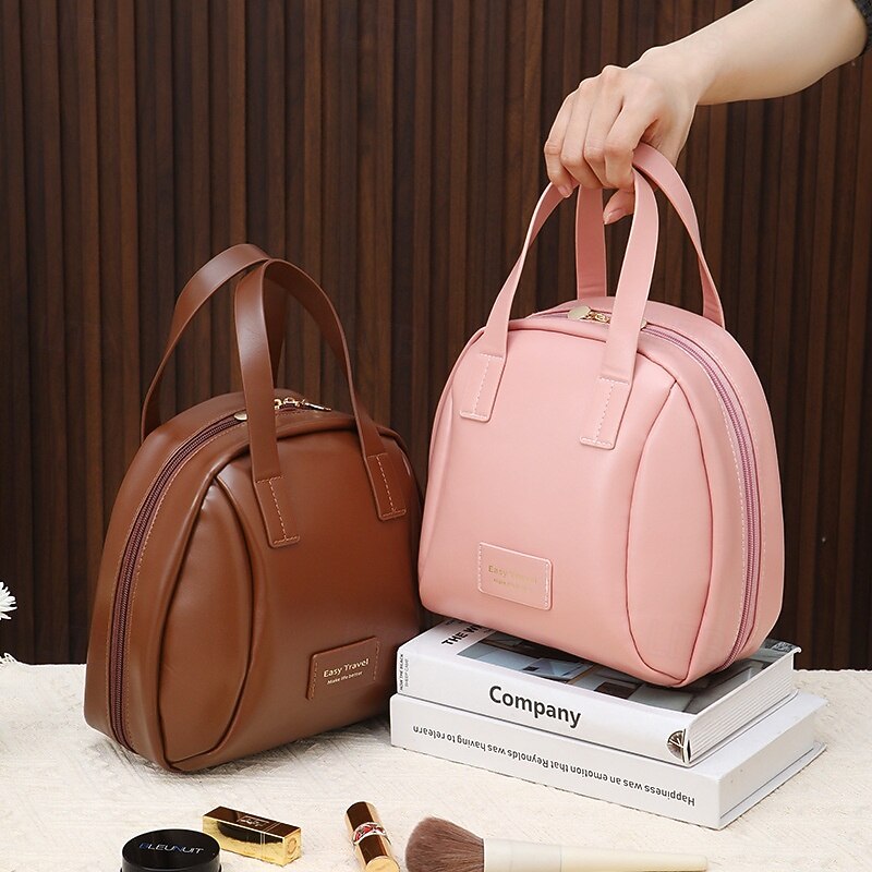 Multi-Layered Shell-Shaped Cosmetic Bag,PU Large-Capacity Portable Makeup Organizer, Stylish Travel Handheld Storage Bag