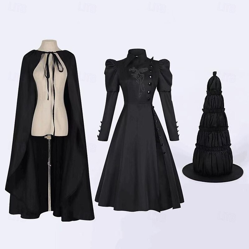 Witch Elphaba Dress Cloak Outfits Walpurgis Night Movie TV Theme Costumes Movie Cosplay for Women's Adults' Halloween Carnival Mardi Gras Performance Party Stage2