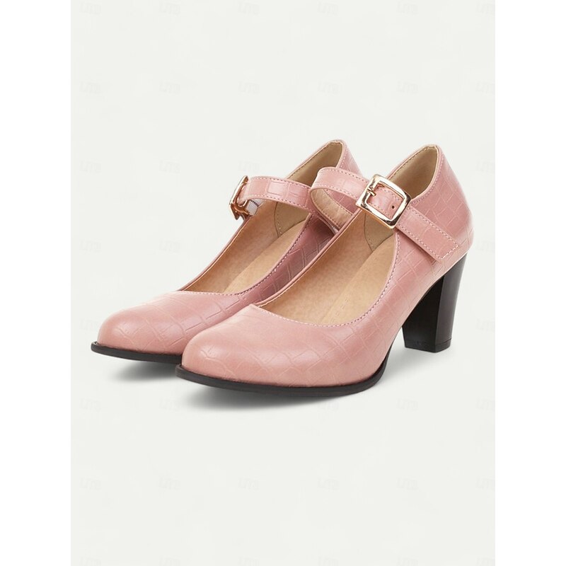 Women's Classic pink Mary Jane Pumps - Round Toe, Ankle Strap, Mid Block Heel, Office Workwear4