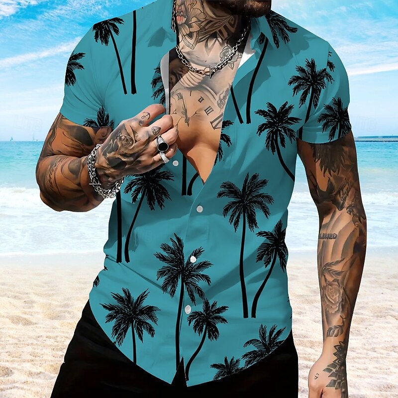 Men's Coconut Palm Casual Shirt Summer Hawaiian Shirt Aloha Shirt Short Sleeve Hawaiian Resort Vacation Casual White Pink Blue Green4