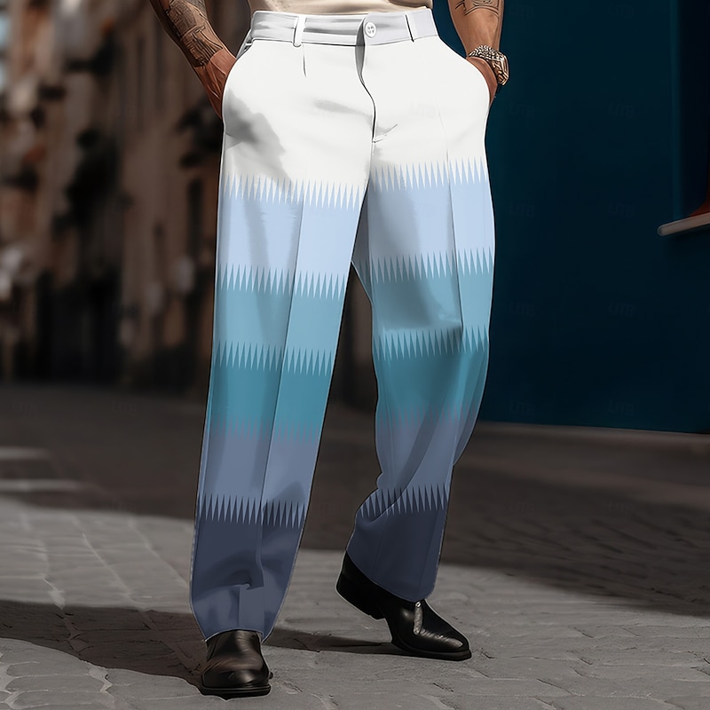 Men's Color Block Gradient Color Trousers Dress Pants Mid Waist Casual Vintage Retro Holiday Streetwear Dads Day Gifts Flat-Front Straight Leg Trousers Summer Spring Fall 3D Print Red Blue Gray3