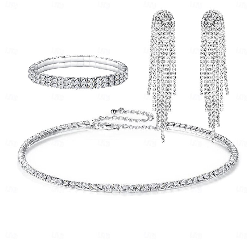 Bridal Jewelry Sets One-piece Suit Alloy 1 Bracelet Earrings Necklace Women's Fashion Stylish Luxury Cute Fancy Precious Joy Geometric Jewelry Set For Party Party Evening Wear4
