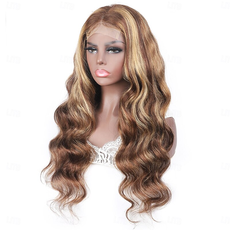 4x4 Human Hair Highlights P4/27 Front Lace Straight Hair Wig 150% Density4