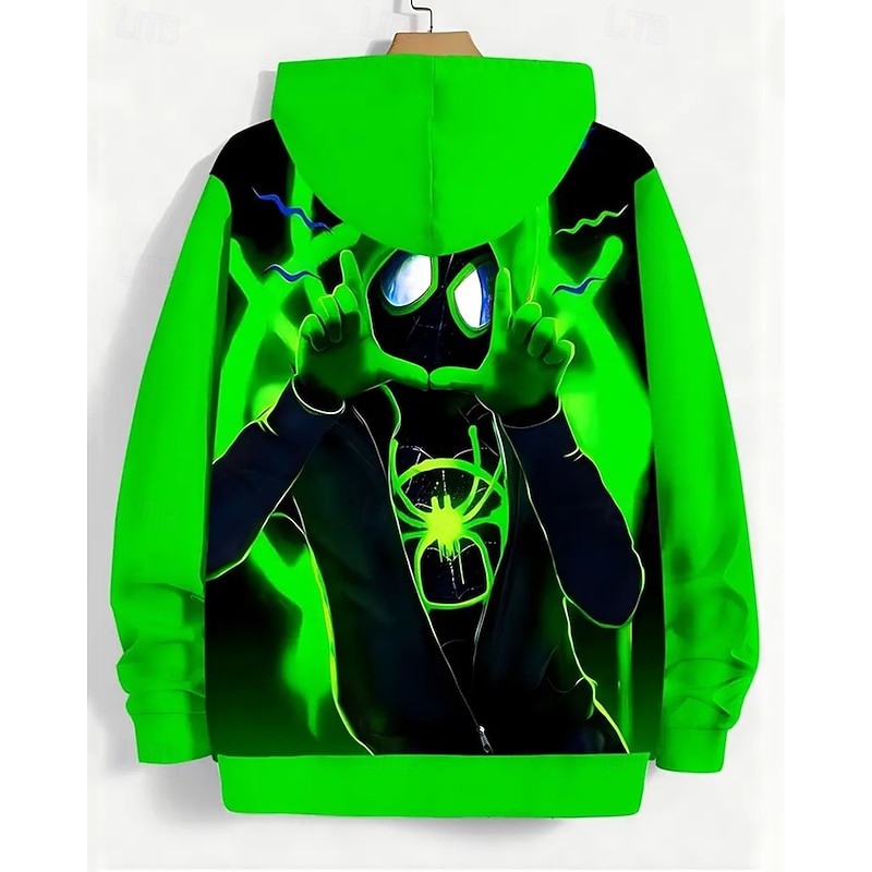 Boys 3D Graphic Ghost Hoodie Long Sleeve Spring Fall Fashion Streetwear Kids 4-12 Years Hooded Outdoor Casual Daily Regular Fit2