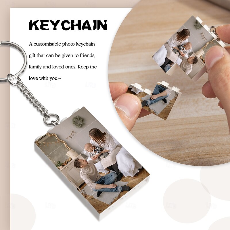 Personalized Photo Keychain Double-Row Custom Best Gift for Mom - Building Block Puzzle, Wedding Gift for Family, Couples, and Friends, Enhances Bonding and Hands3