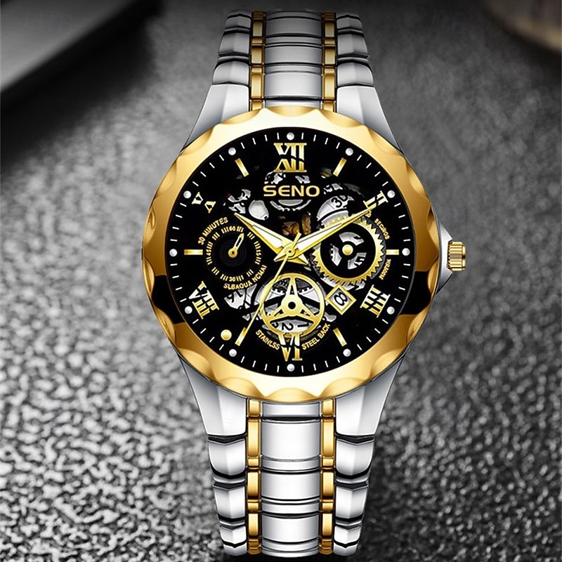New Stainless Steel With Men'S Skeletonized Business Quartz Watch Fashion Trend Waterproof Luminous Calendar Simple Leisure Sports Men'S Watch4